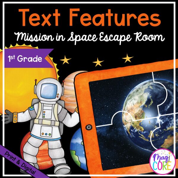 Text Features Mission in Space Escape Room - 1st Grade RI.1.5 - Print & Digital