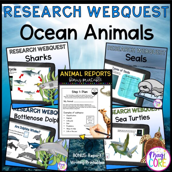 Ocean Animals Webquest Bundle & Report Writing Bonus - 2nd-5th Grade