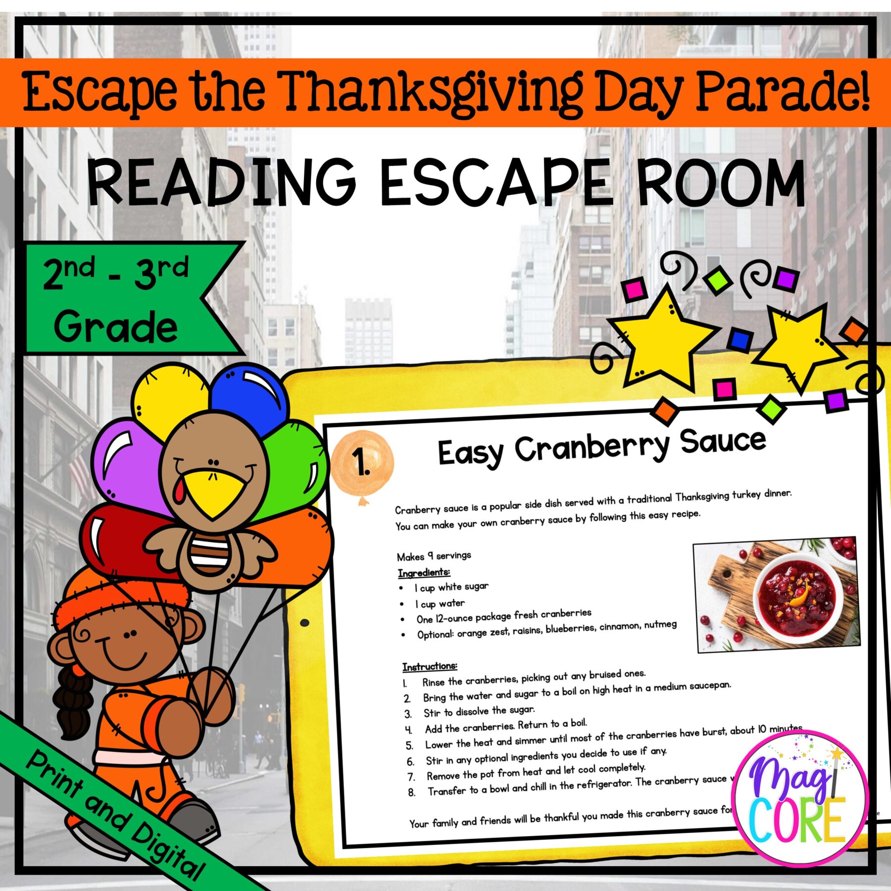 ELA Thanksgiving Day Parade Escape Room - 2nd & 3rd Grade - Digital & Print