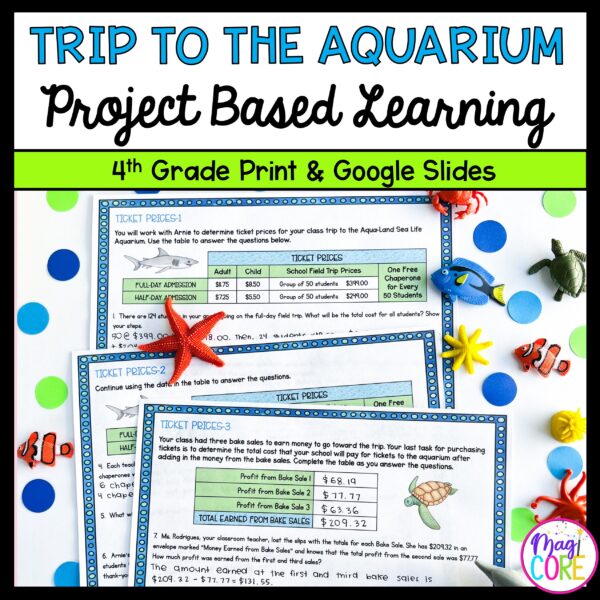 4th Grade Math Project Based Learning - Trip to the Aquarium PBL Print & Digital