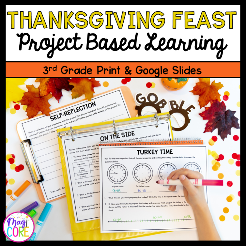 Thanksgiving Feast Project Based Learning - 3rd Grade Math - Print & Digital