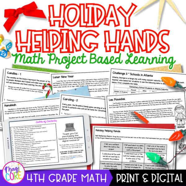 Holiday Helping Hands Project Based Learning - 4th Grade Math - Print & Digital