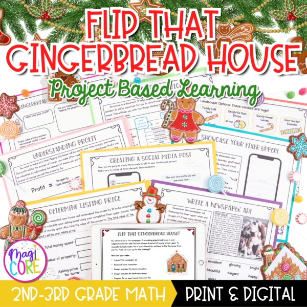 Gingerbread House Project Based Learning - 2nd-3rd Grade - Print & Digital