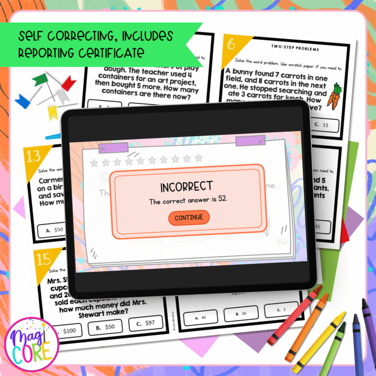 Two-Step Word Problems - 3rd Grade Math Task Cards - 3.OA.D.8 | MagiCore
