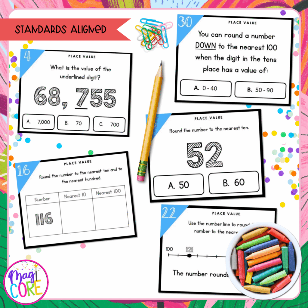 Place Value - 3rd Grade Math Task Cards - 3.NBT.A.1 | MagiCore