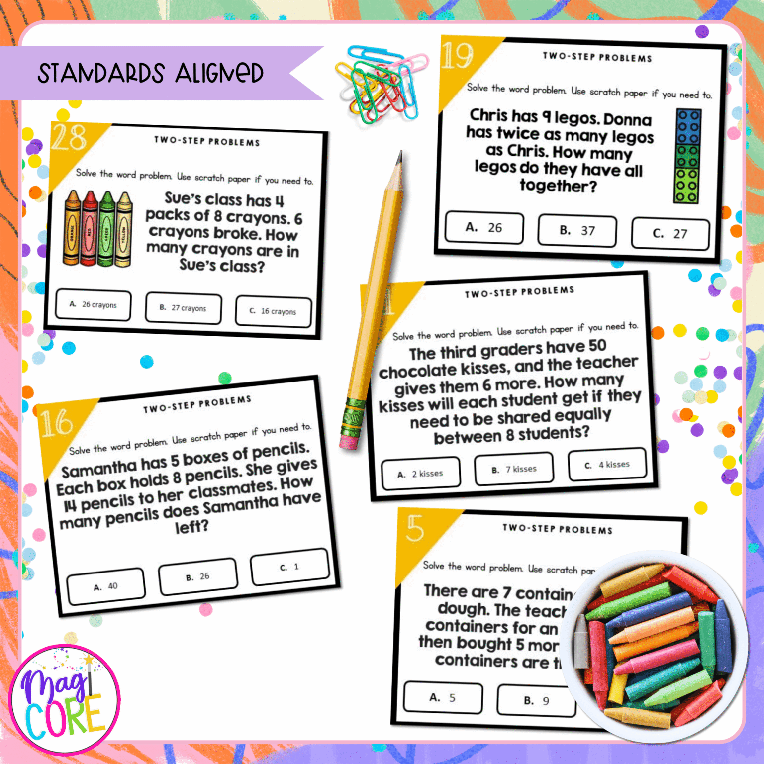 Two-Step Word Problems - 3rd Grade Math Task Cards - 3.OA.D.8 | MagiCore