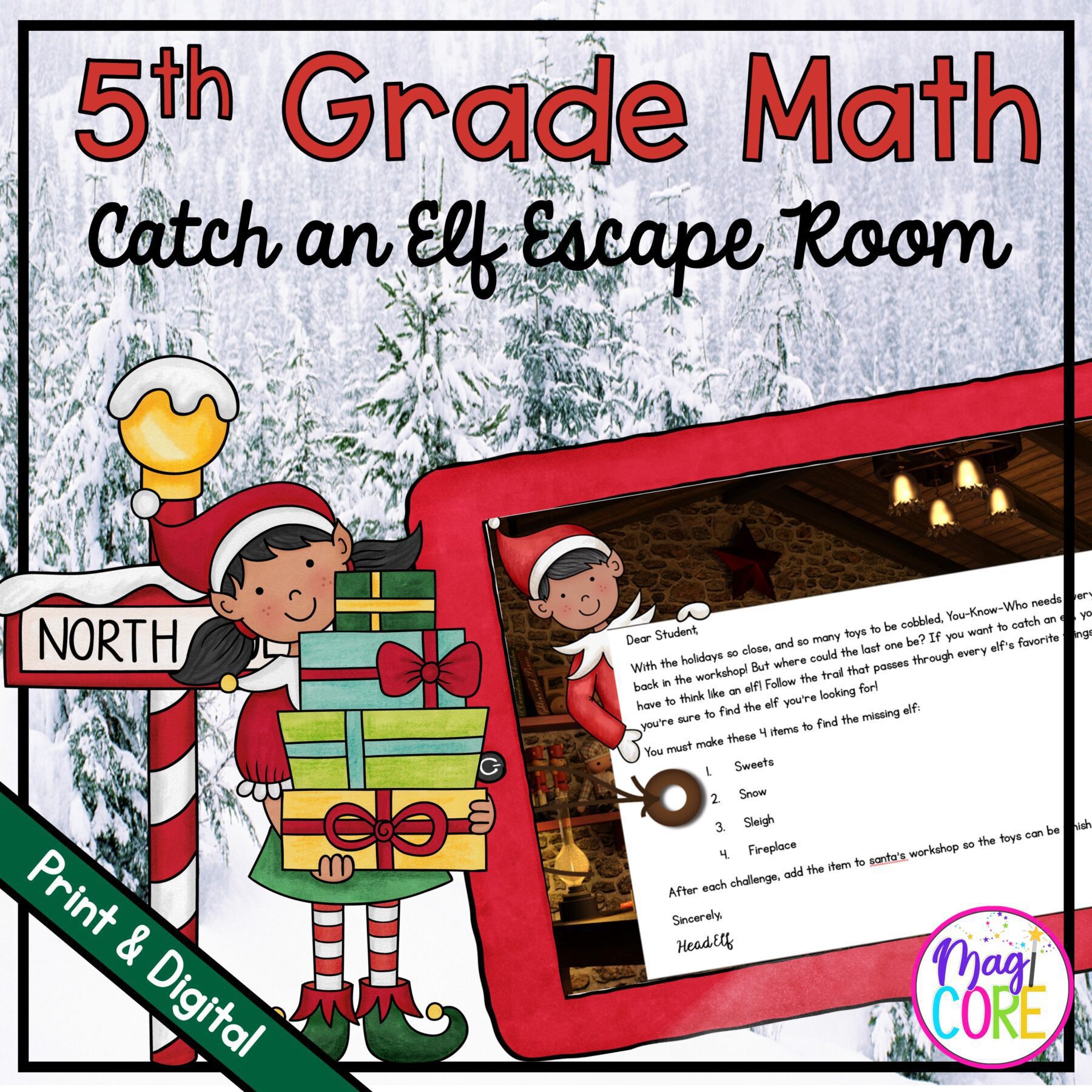 5th Grade Math Catch an Elf Escape Room
