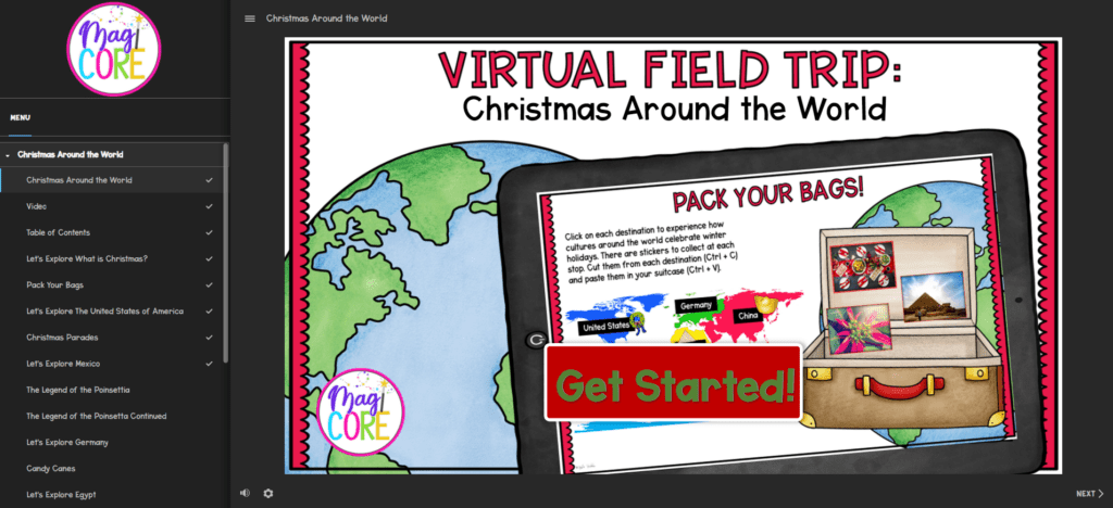 Virtual Field Trip Screen Shot showing christmas around the world resource