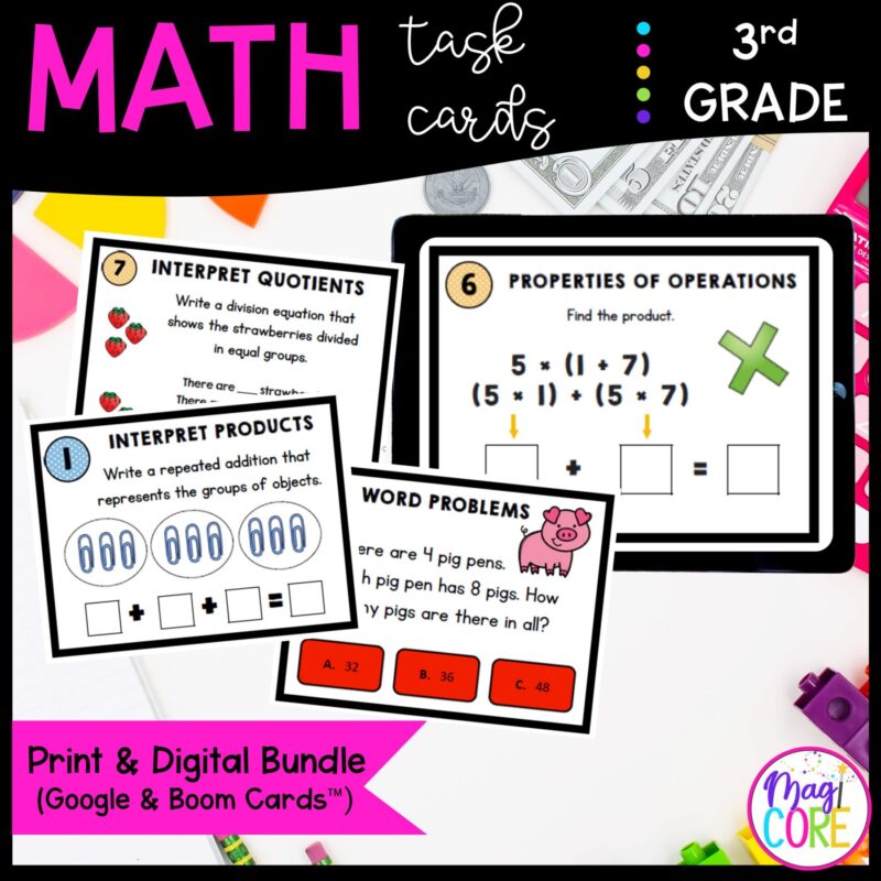 3rd Grade Math Task Cards GROWING Bundle - Print & Digital