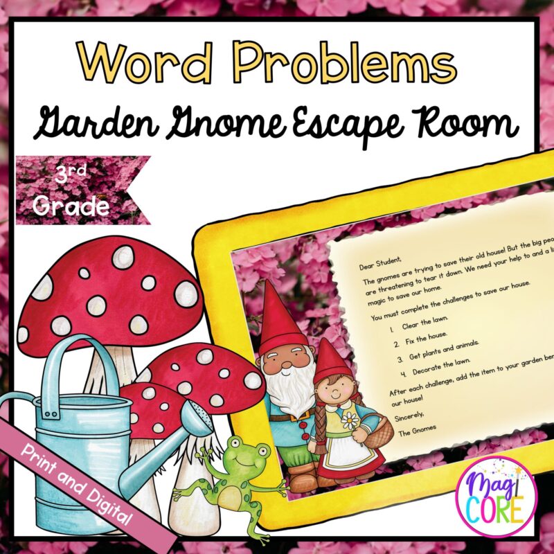 Two-Step Word Problems - 3rd Grade Garden Gnome Escape Room - Digital & Print
