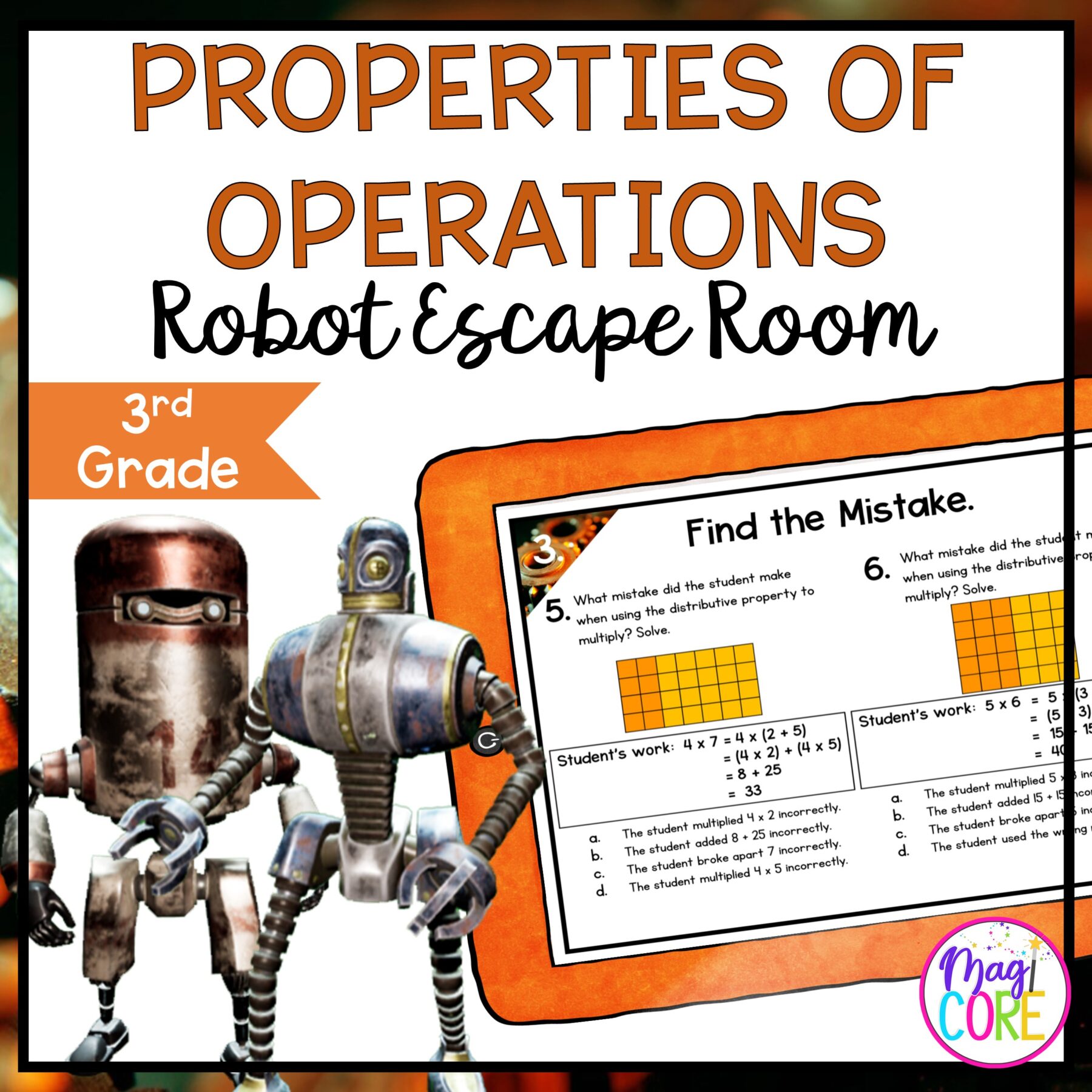 Properties of Operations - 3rd Grade Robot Escape Room - Digital & Print