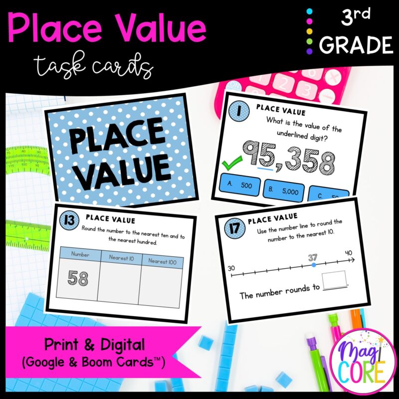 Place Value - 3rd Math Task Cards - Print & Digital - 3.NBT.A.1