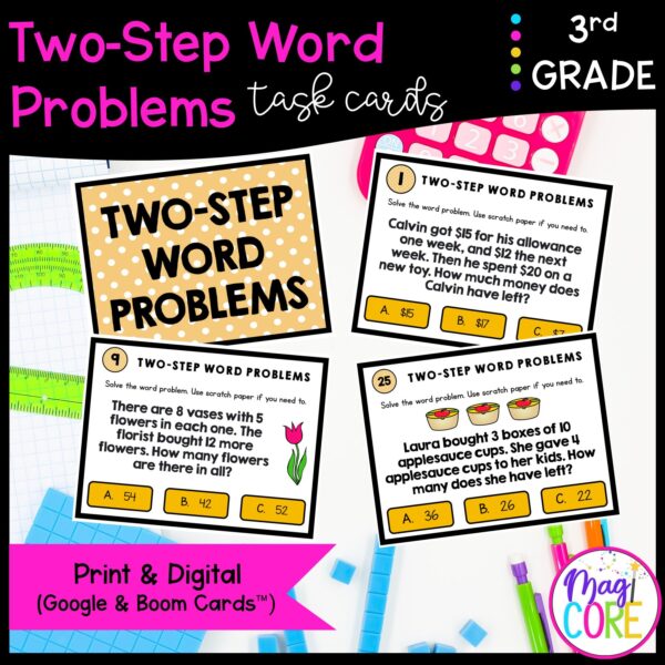 Two-Step Word Problems - 3rd Math Task Cards - Print & Digital - 3.OA.D.8