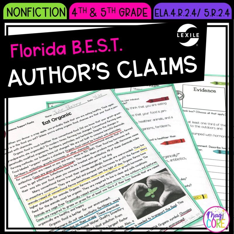 Author's Claims - 4th & 5th Grade Florida BEST Standards - ELA.4.R.2.4/5.R.2.4