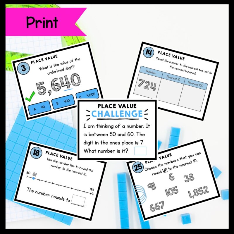 Place Value - 3rd Grade Math Task Cards - 3.NBT.A.1 | Magicore