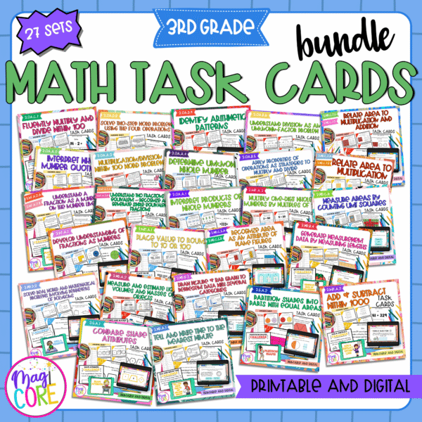 3rd Grade Math Task Cards GROWING Bundle - Print & Digital | MagiCore