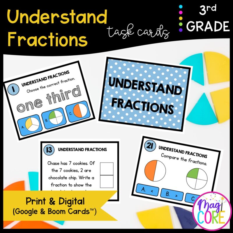 Understand Fractions - 3rd Grade Math Task Cards - Print & Digital - 3.NF.A.1