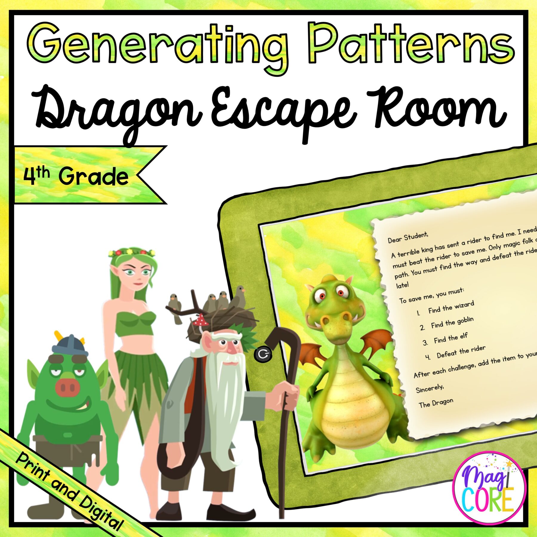 Generating Patterns 4th Grade Dragon Escape Room - Digital & Print