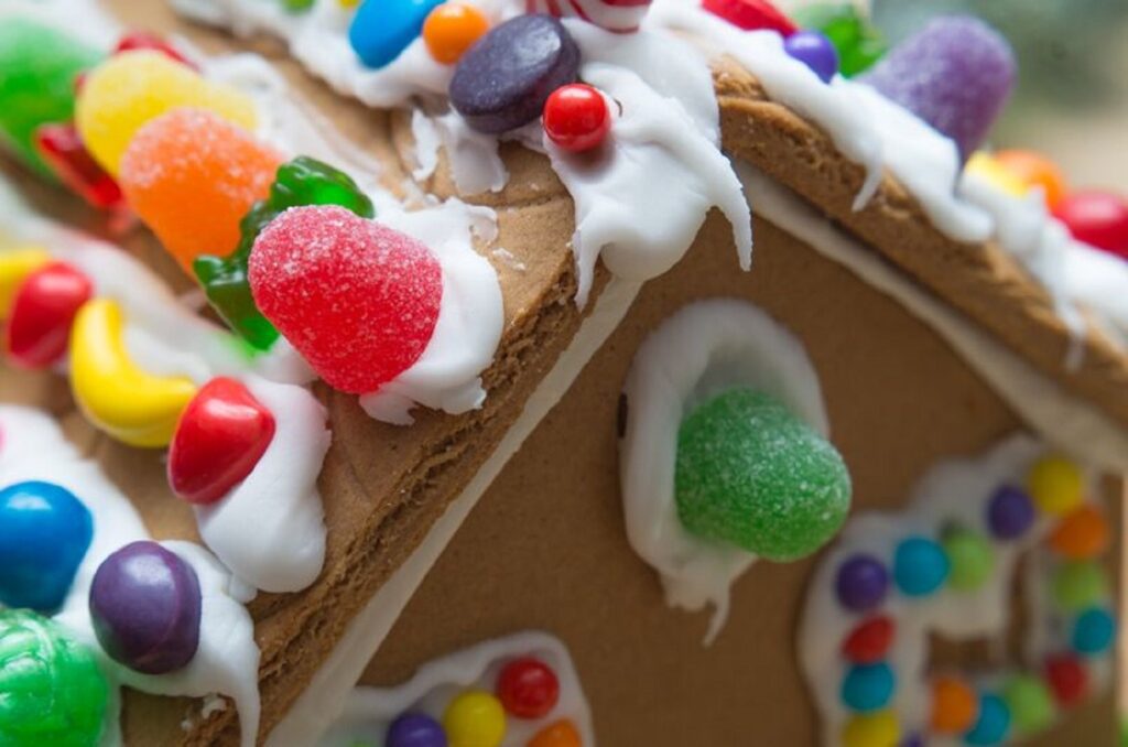 Gingerbread House with Cookies, Candy, and Icing