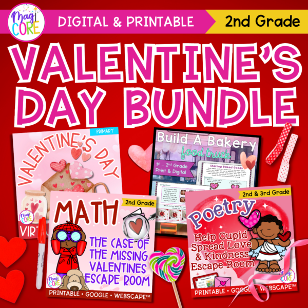 Valentine's Day Activity Bundle 2nd Grade Escape Rooms, Virtual Field Trip, PBL