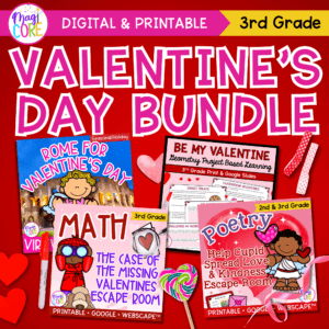 Valentine's Day Activity Bundle 3rd Grade Escape Rooms, Virtual Field Trip, PBL