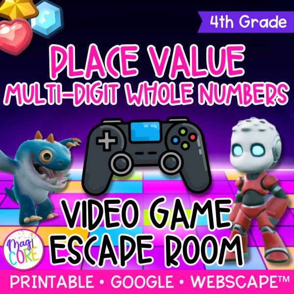 Place Value Math Video Game Escape Room & Webscape™ 4th Grade Patterns Rounding