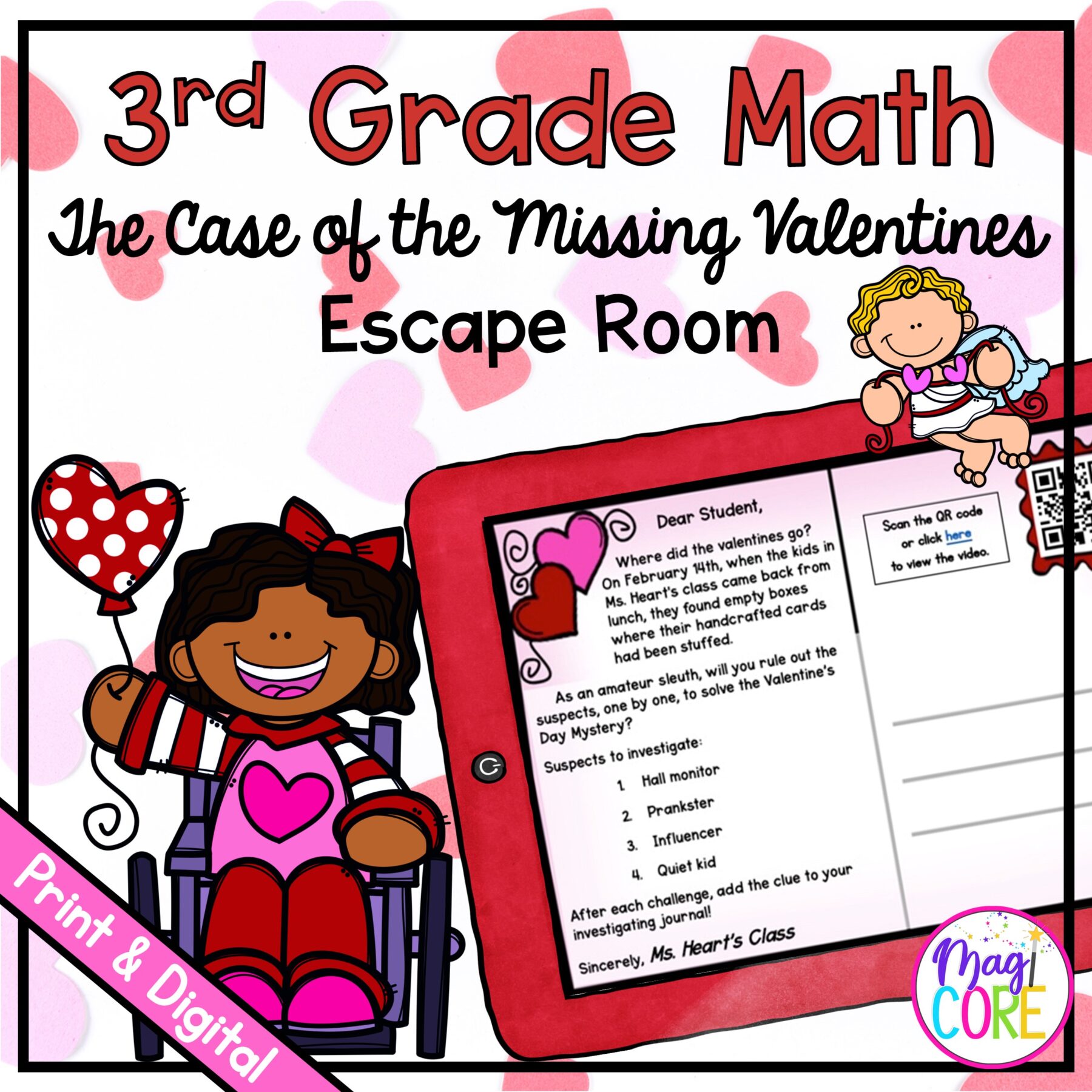 3rd Grade Math The Case of Missing Valentines Escape Room & Webscape™