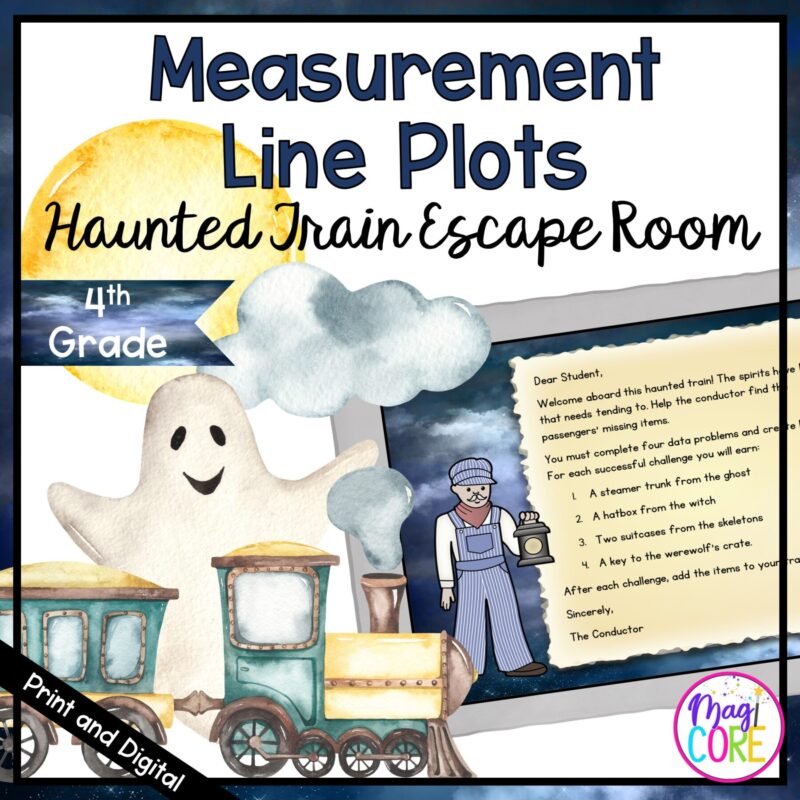 Measurement Line Plots Haunted Train 4th Grade Math Escape Room - Digital & Print