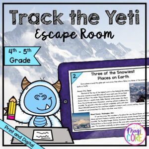 Track the Yeti Reading Escape Room for Winter Reading Review 4th & 5th grade cover