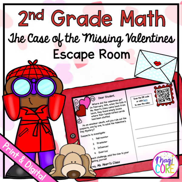 The Case of Missing Valentines Math Escape Room & Webscape™ - 2nd Grade