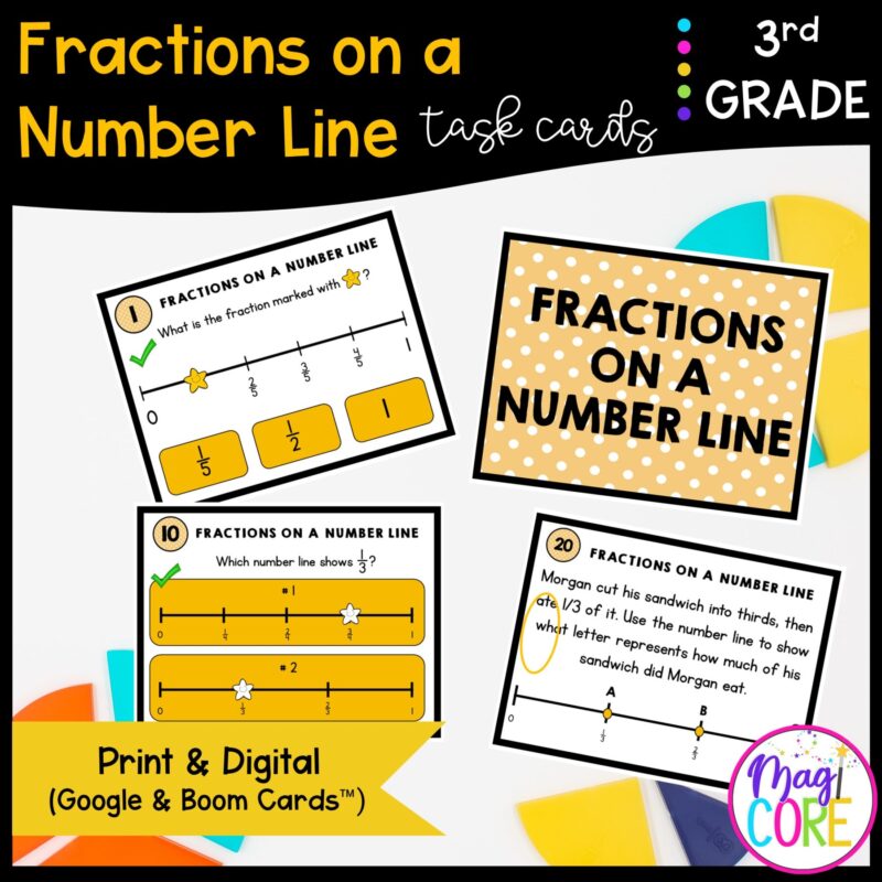 Fractions on a Number Line - 3rd Math Task Cards - Print & Digital - 3.NF.A.2