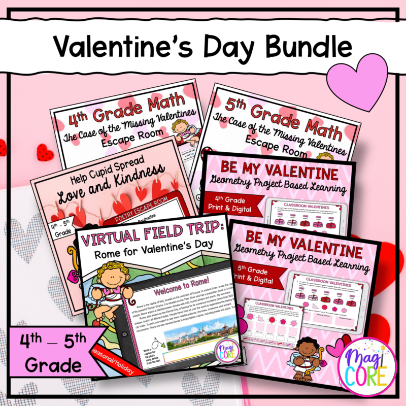 Valentine's Day Bundle - 4th-5th Grade - Escape Rooms, VFT, & PBL