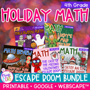 Holiday Math Escape Room Bundle 4th Grade Print & Digital Christmas Activities