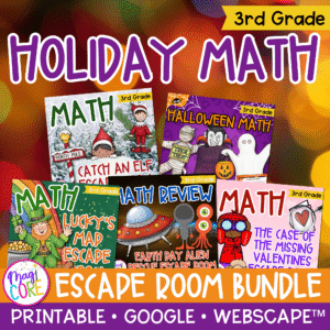 Holiday Math Escape Room Bundle 3rd Grade Printable Digital Christmas Activities