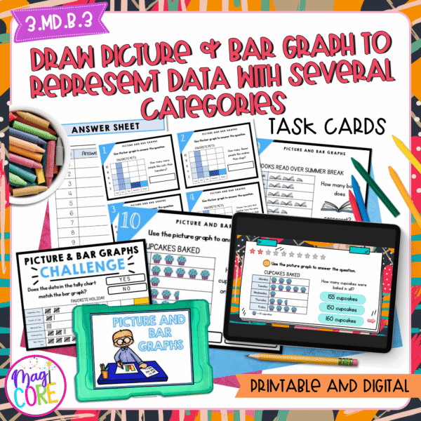 Picture and Bar Graphs - 3rd Grade Math Task Cards - 3.MD.B.3 | MagiCore