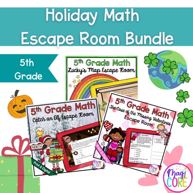Holiday Math Escape Room GROWING Bundle - 5th Grade - Printable & Digital