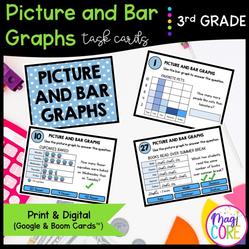 Picture and Bar Graphs - 3rd Grade Math Task Cards - Print & Digital - 3.MD.B.3