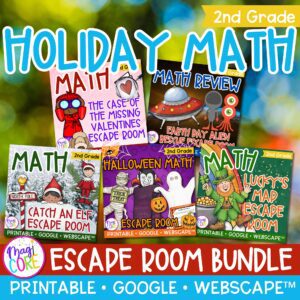 Holiday Math Escape Room Bundle 2nd Grade Printable Digital Halloween Christmas