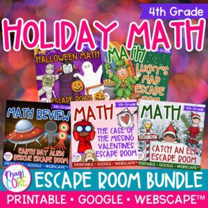 Holiday Math Escape Room Bundle 4th Grade Printable Digital Halloween Christmas