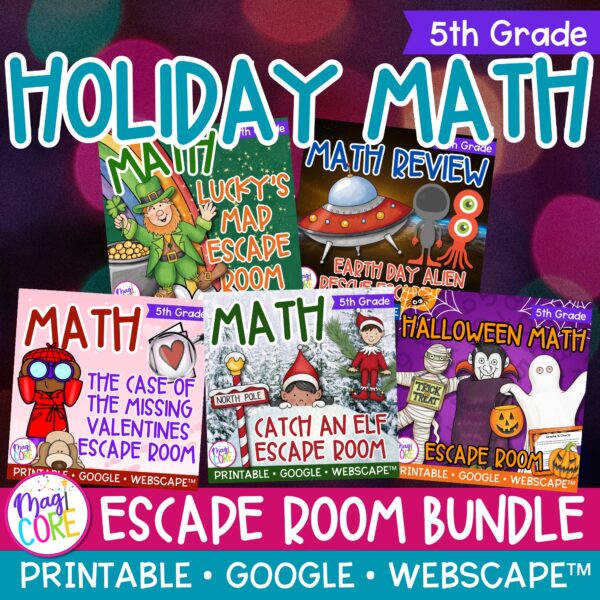 Holiday Math Escape Room Bundle 5th Grade Printable Digital Halloween Christmas