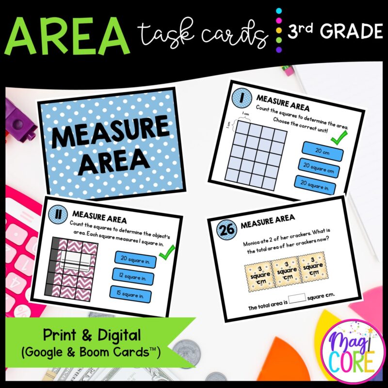 Measure Areas - 3rd Grade Math Task Cards - Print & Digital - 3.MD.C.6