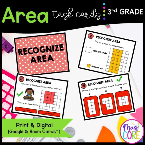Recognize Area - 3rd Grade Math Task Cards - Print & Digital - 3.MD.C.5