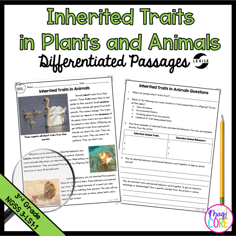 Science Passages: Inherited Traits In Plants and Animals - 3-LS3-1
