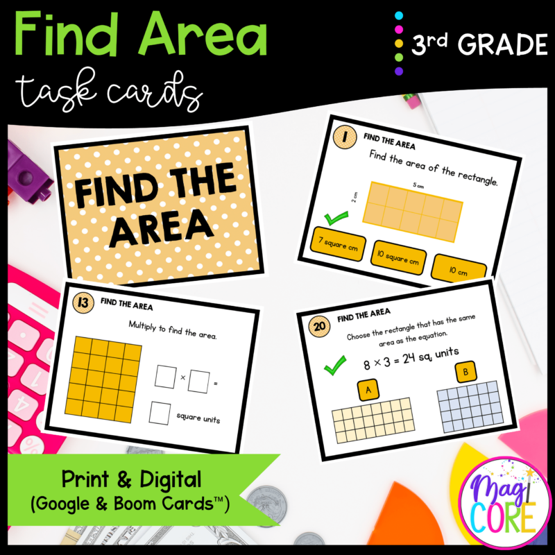 Find Area - 3rd Grade Math Task Cards - Print & Digital - 3.MD.C.7 (A&B)