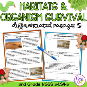 Habitats and Organism Survival NGSS 3-LS4-3 Science Differentiated Passages