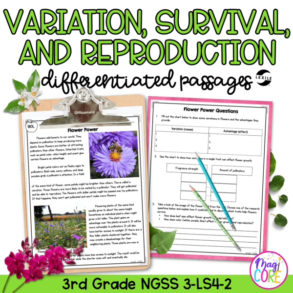 Variation, Survival, & Reproduction NGSS 3-LS4-2 Science Differentiated Passages