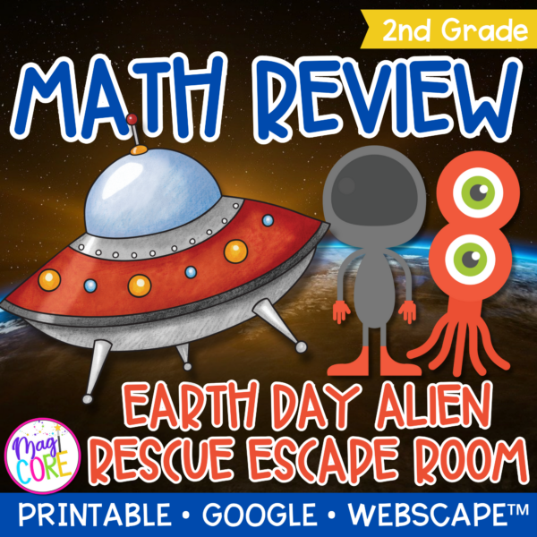 Earth Day Alien 2nd Grade Math Review Escape Room & Webscape Digital Activities