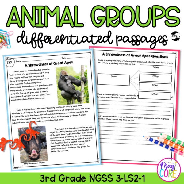 Animal Groups NGSS 3-LS-2-1 Science Differentiated Reading Passages