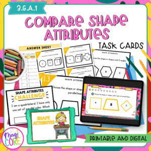 Compare Shape Attributes - 3rd Grade Math Task Cards - 3.G.A.1