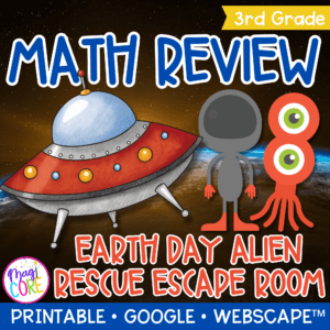 Earth Day Alien 3rd Grade Math Review Escape Room & Webscape Digital Activities